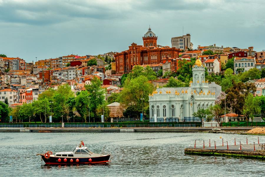 Istanbul waterfront with a mosque and historic buildings