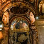 Frescoed dome inside a rock-cut church in Cappadocia