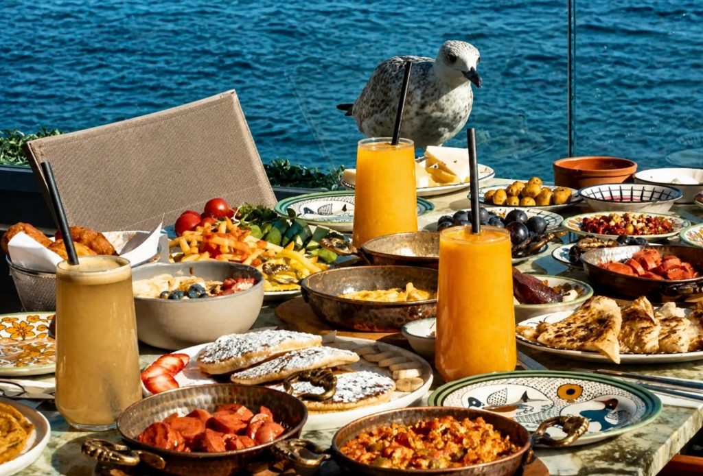 Turkish breakfast spread by the Bosphorus