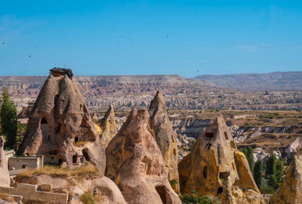 Fairy chimneys above a valley in Cappadocia