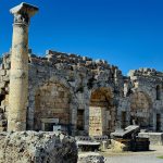 Roman ruins with a standing column in Anatolia