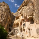 Rock-cut dwellings and church façade in Cappadocia