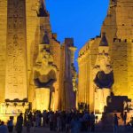 Luxor Temple entrance lit at night
