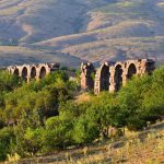 Roman aqueduct ruins in the Anatolian countryside