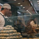 Baklava maker at work in an Istanbul pastry shop