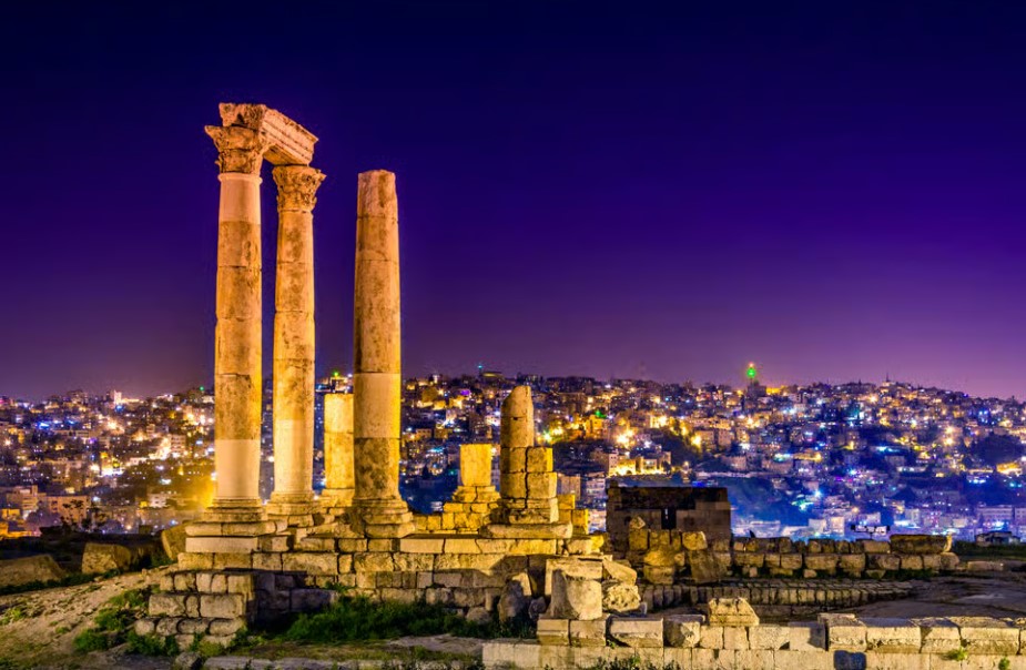 Temple of Hercules on the Amman Citadel at night