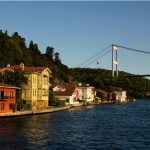 Bosphorus waterfront houses and the Fatih Sultan Mehmet Bridge