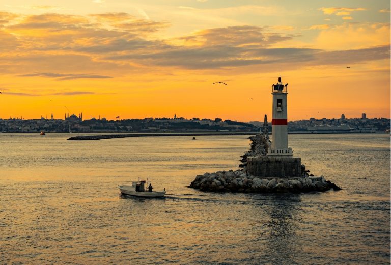 Lighthouse in the Sea of Marmara at sunset